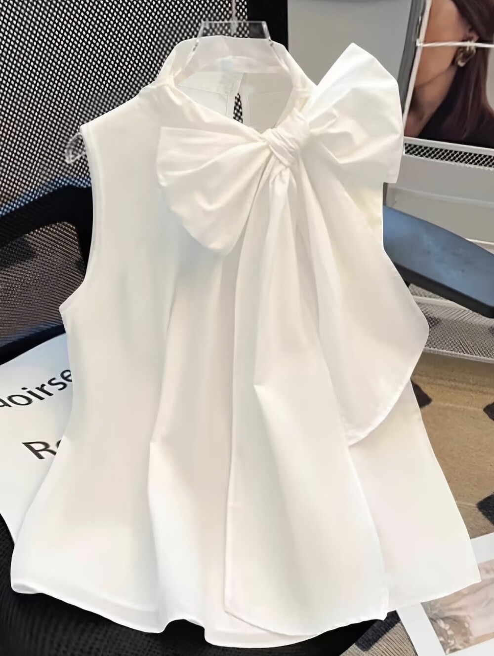 Sleeveless Bow Top Elegant Commute And -Concealing